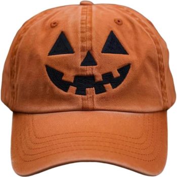 Unisex Autumn Halloween Pumpkin Face Baseball Hat,Jack-o lantern Pumpkin Embroidered Adjustable Spooky Season Cap