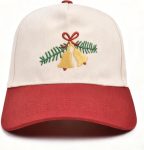 Christmas Hat- 3D Embroidered Adjustable Cotton Wind Chime Baseball Caps for Women Red