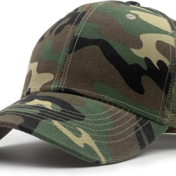 Structured Baseball Cap with Adjustable Closure - Performance Hat for Outdoor Activities and Custom Embroidery (1pc Camo Woodland/Mesh)